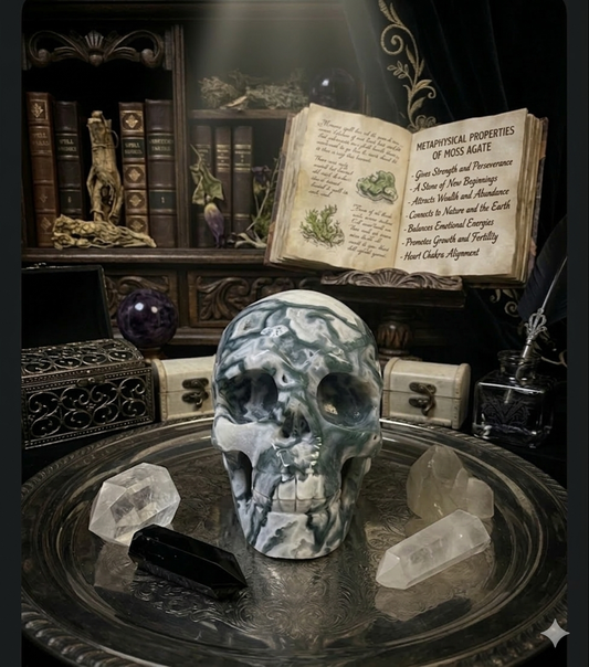 Moss Agate Skull