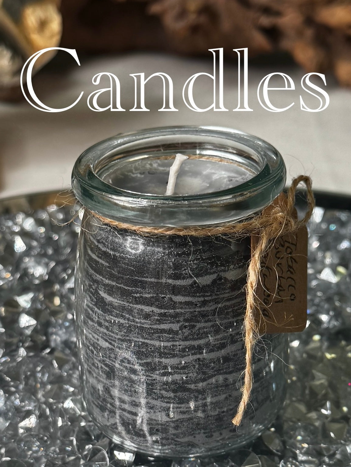 Hand poured/handmade, tobacco bourbon, teakwood scented protection candle infused with mica and sage. Cancer.