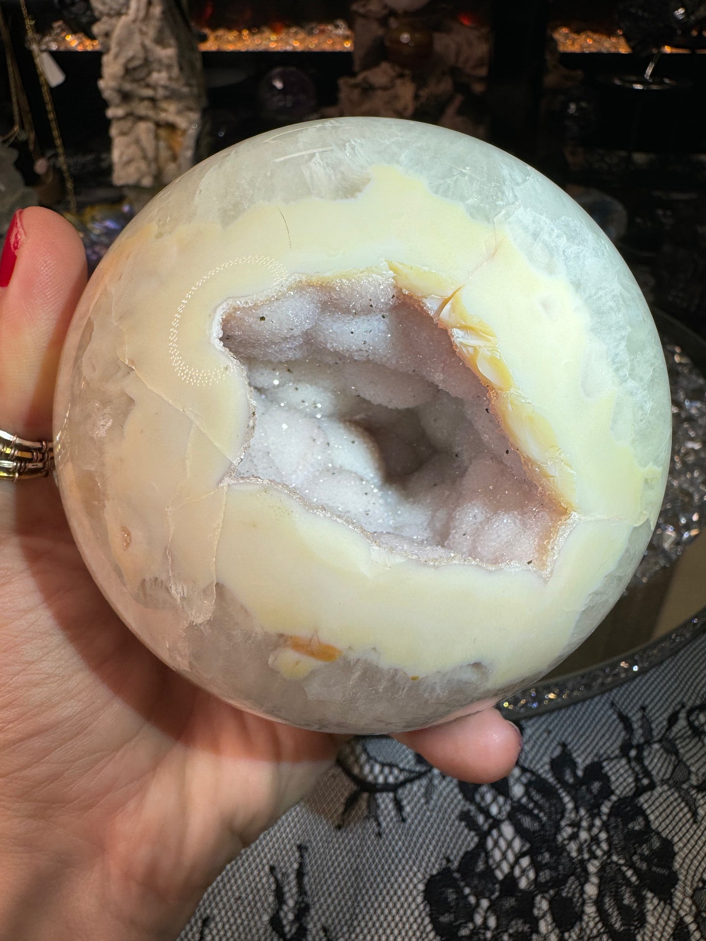 Druzy pink amethyst sphere