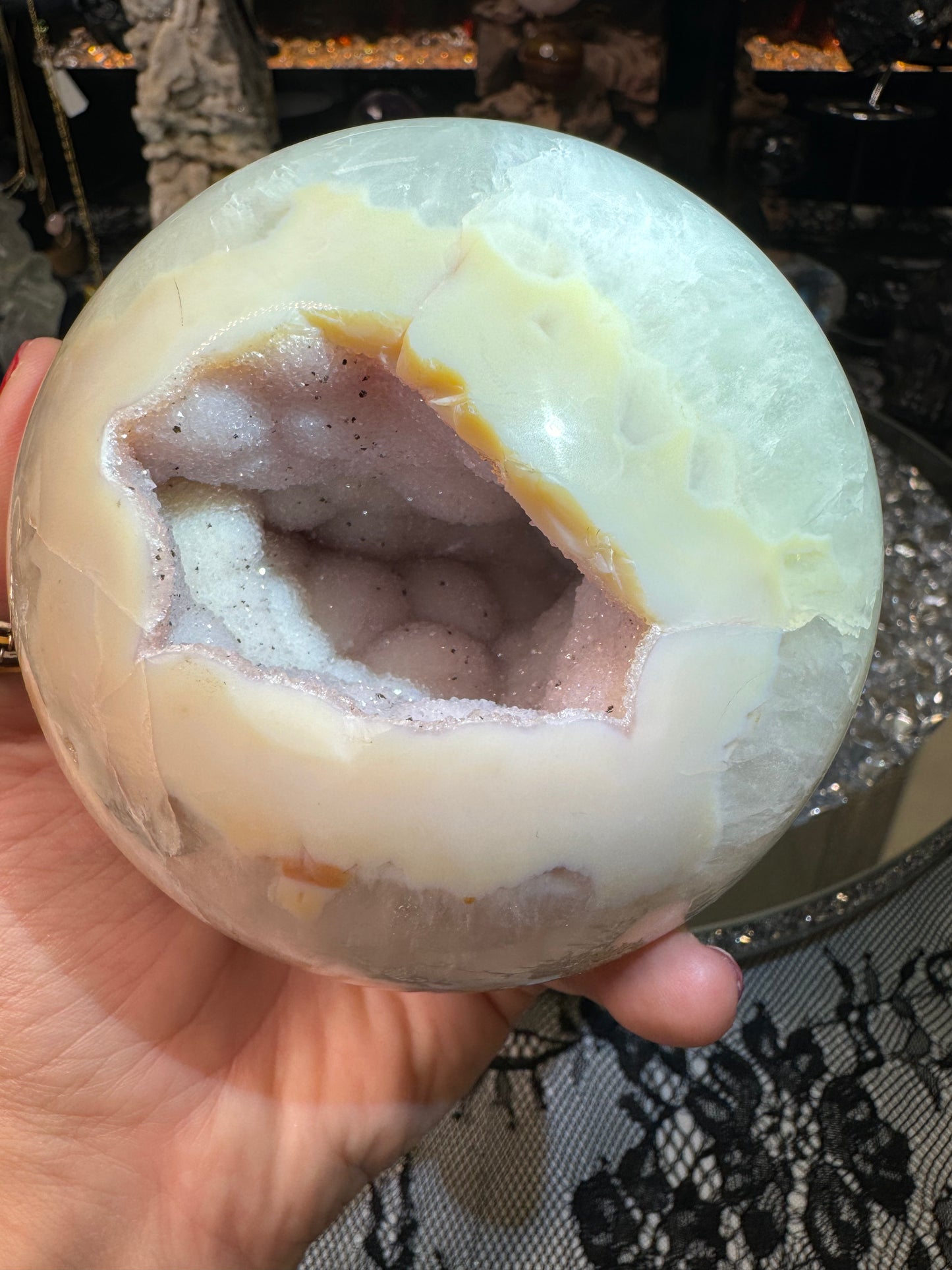Druzy pink amethyst sphere