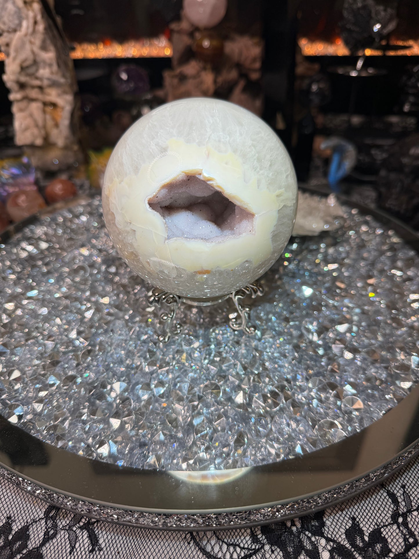 Druzy pink amethyst sphere