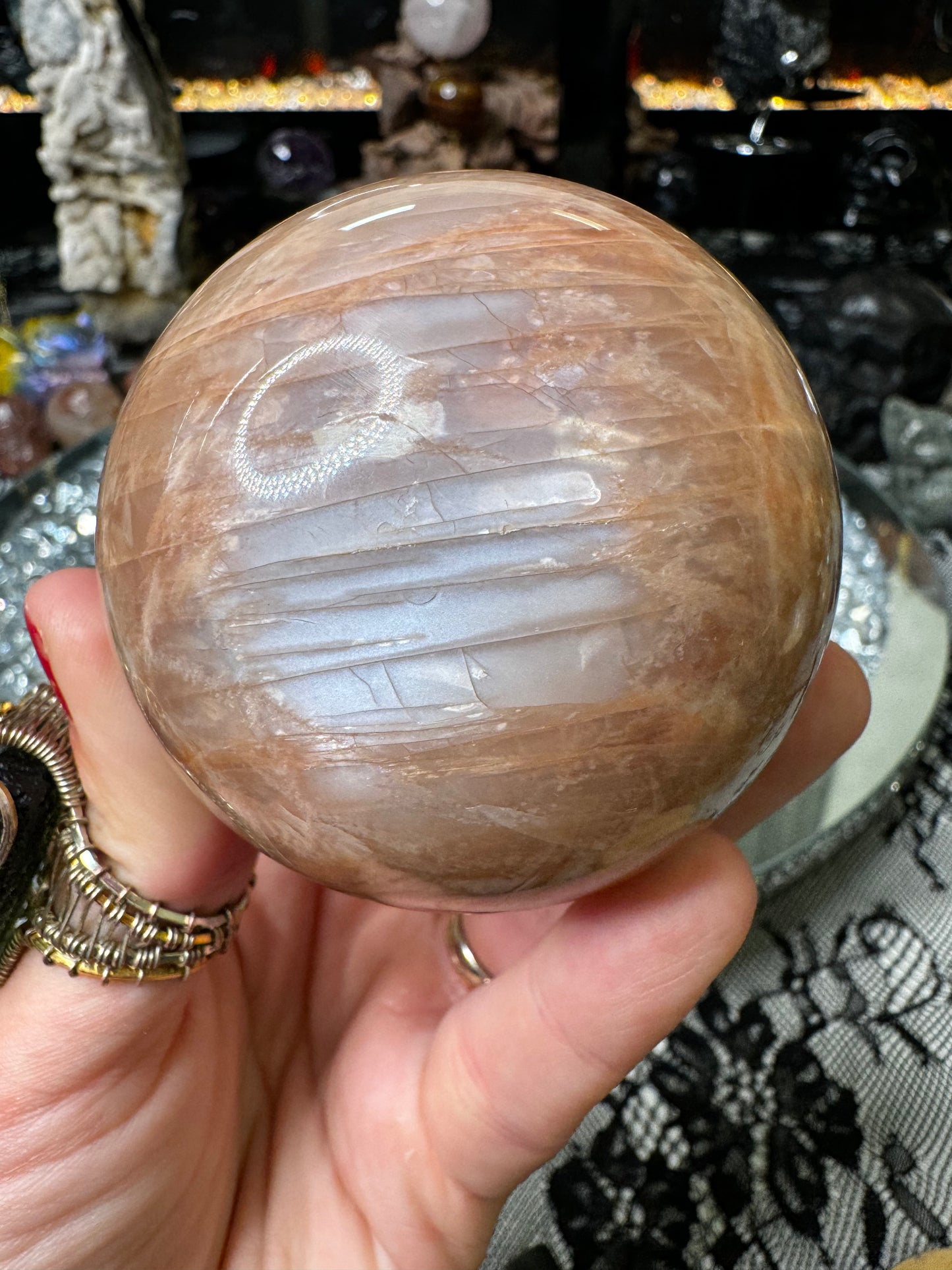 Peach moonstone sphere