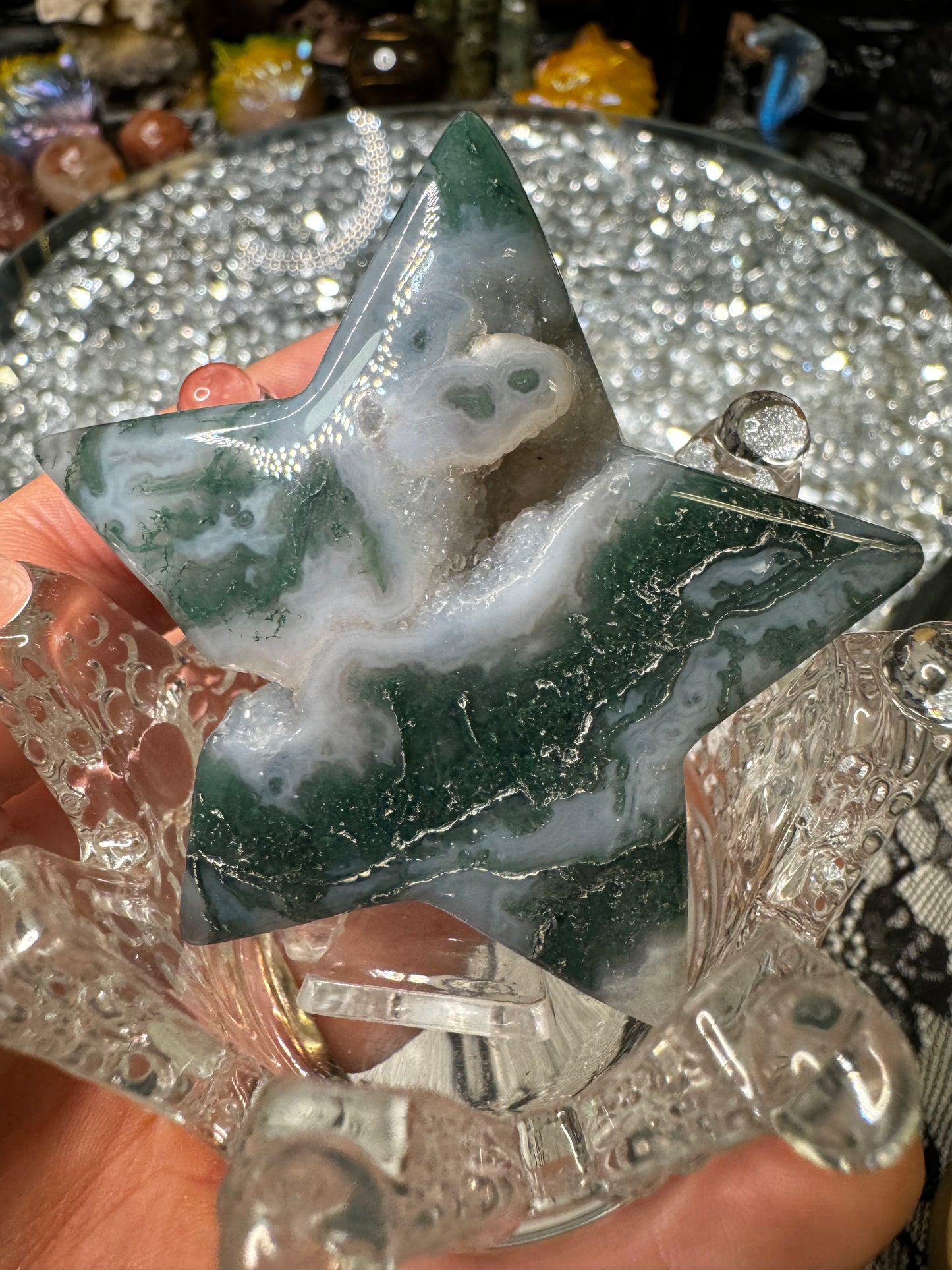 Moss agate star palm stone intuitively chosen