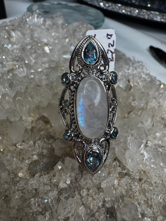 Moonstone and aquamarine size 8 925 sterling silver ring