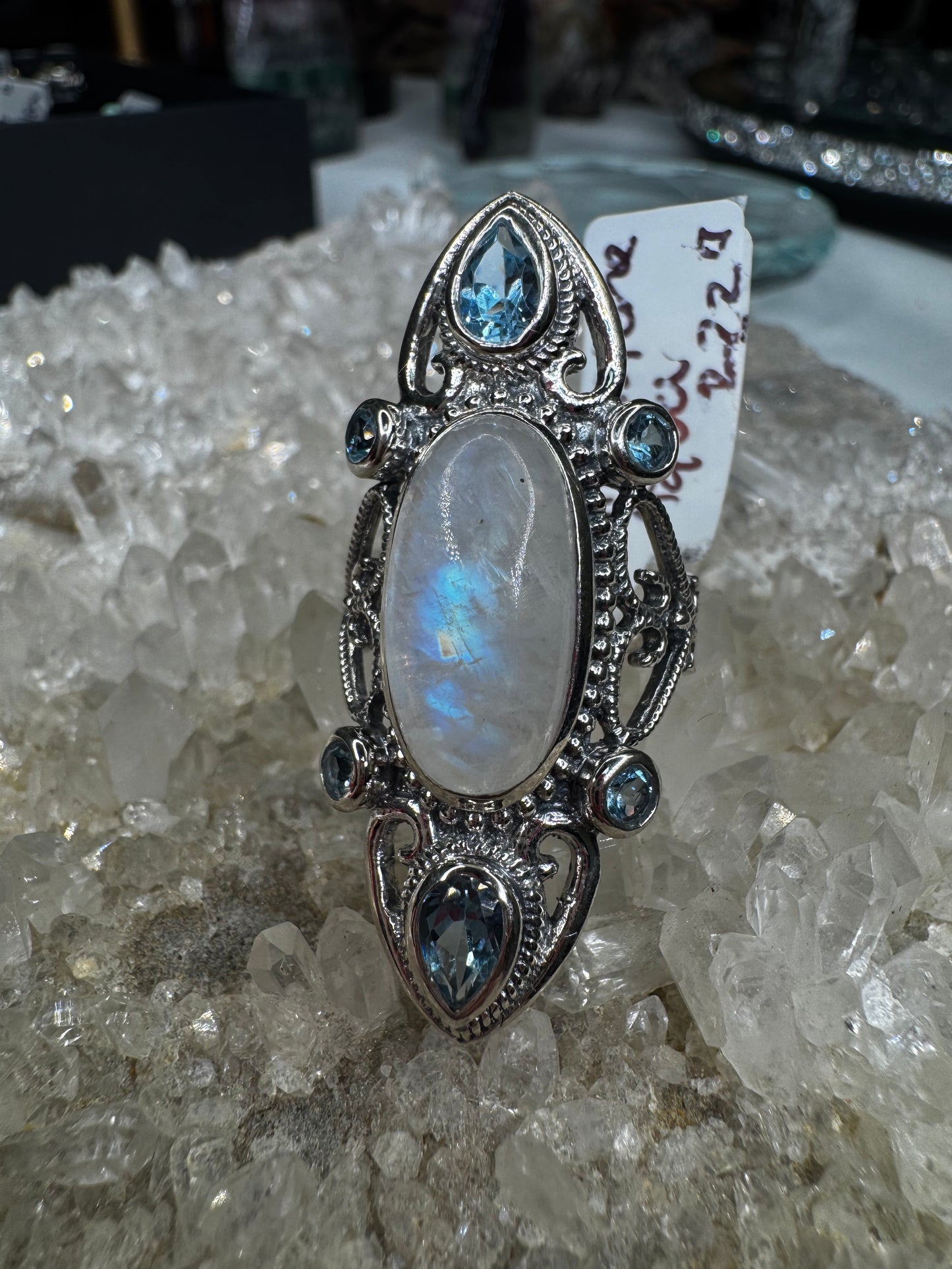 Moonstone and aquamarine size 8 925 sterling silver ring