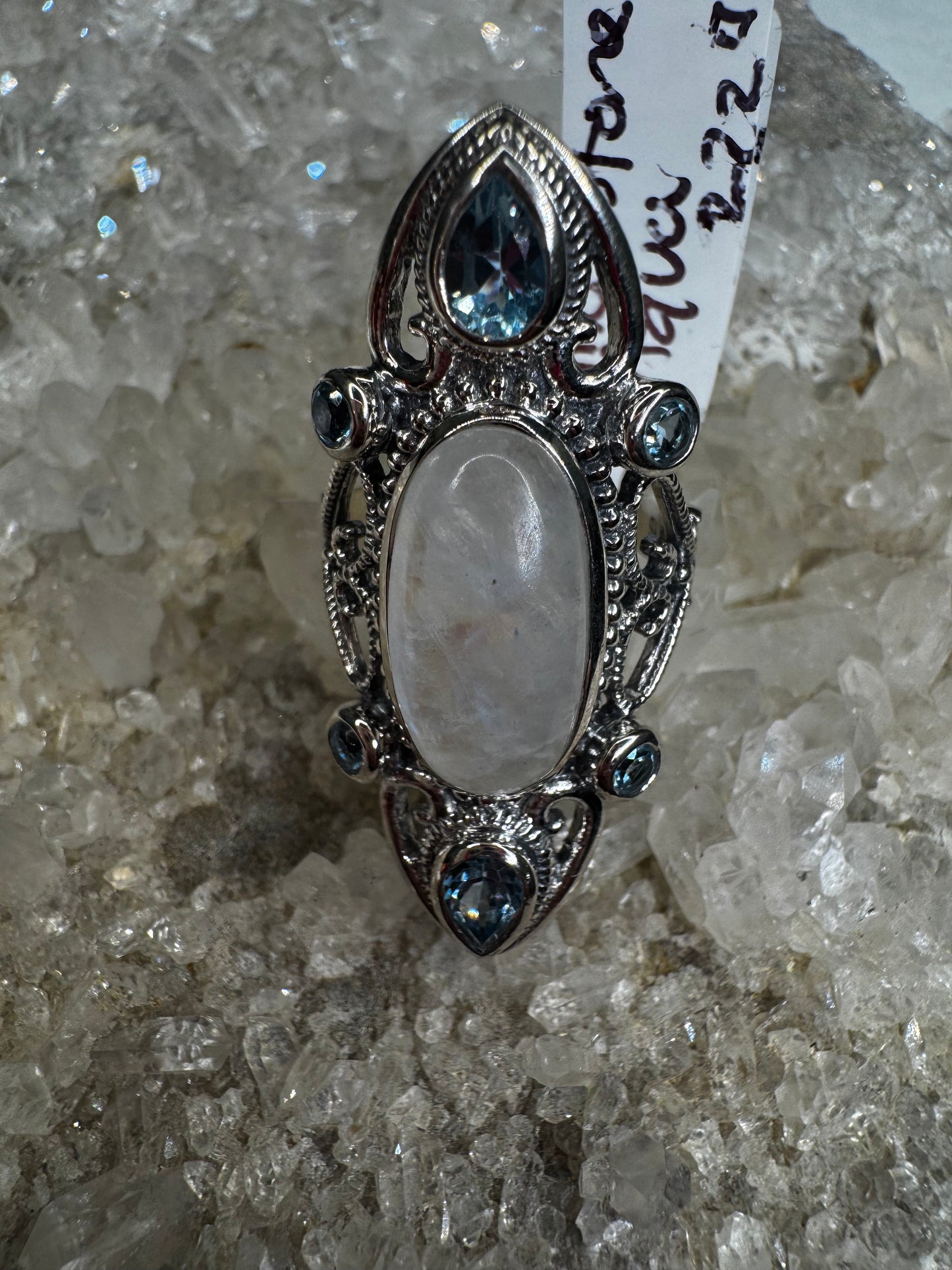 Moonstone and aquamarine size 8 925 sterling silver ring
