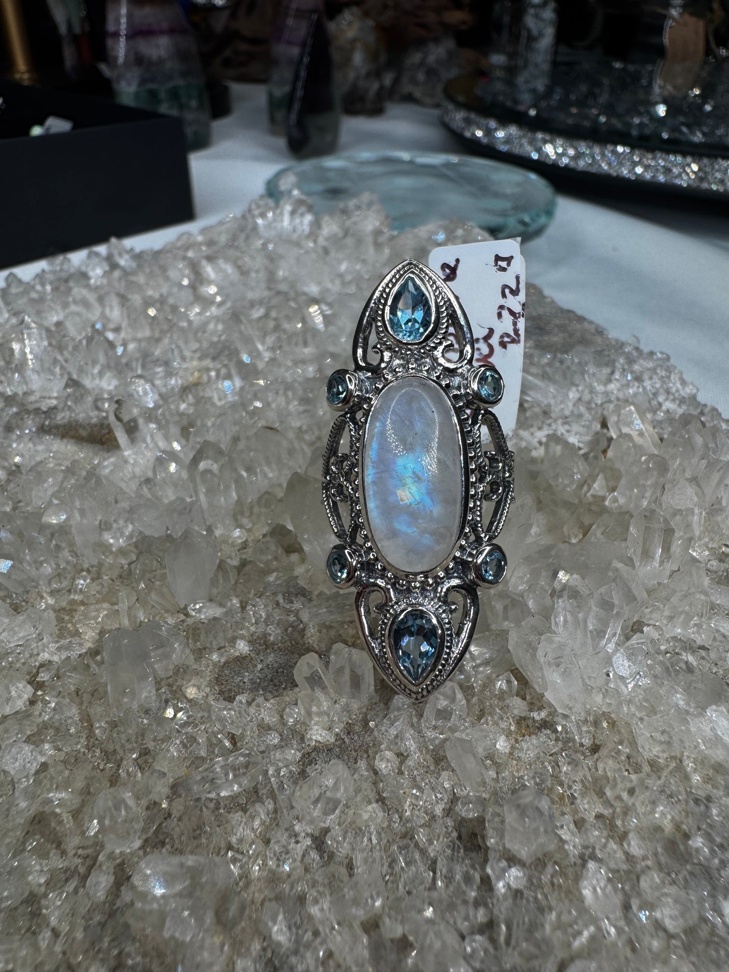 Moonstone and aquamarine size 8 925 sterling silver ring