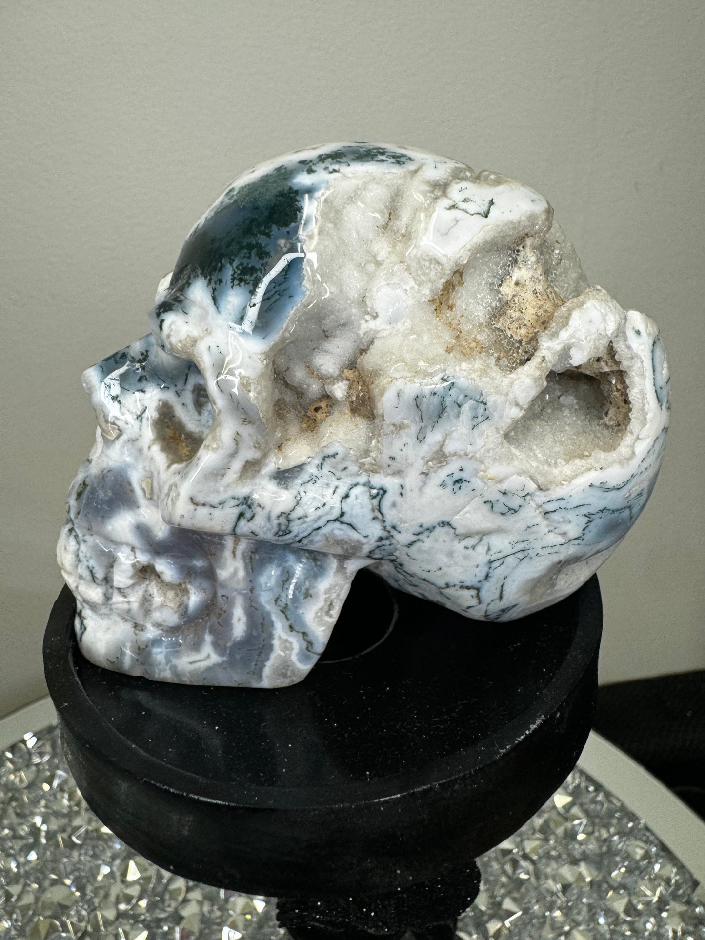 Molten purple moss agate skull