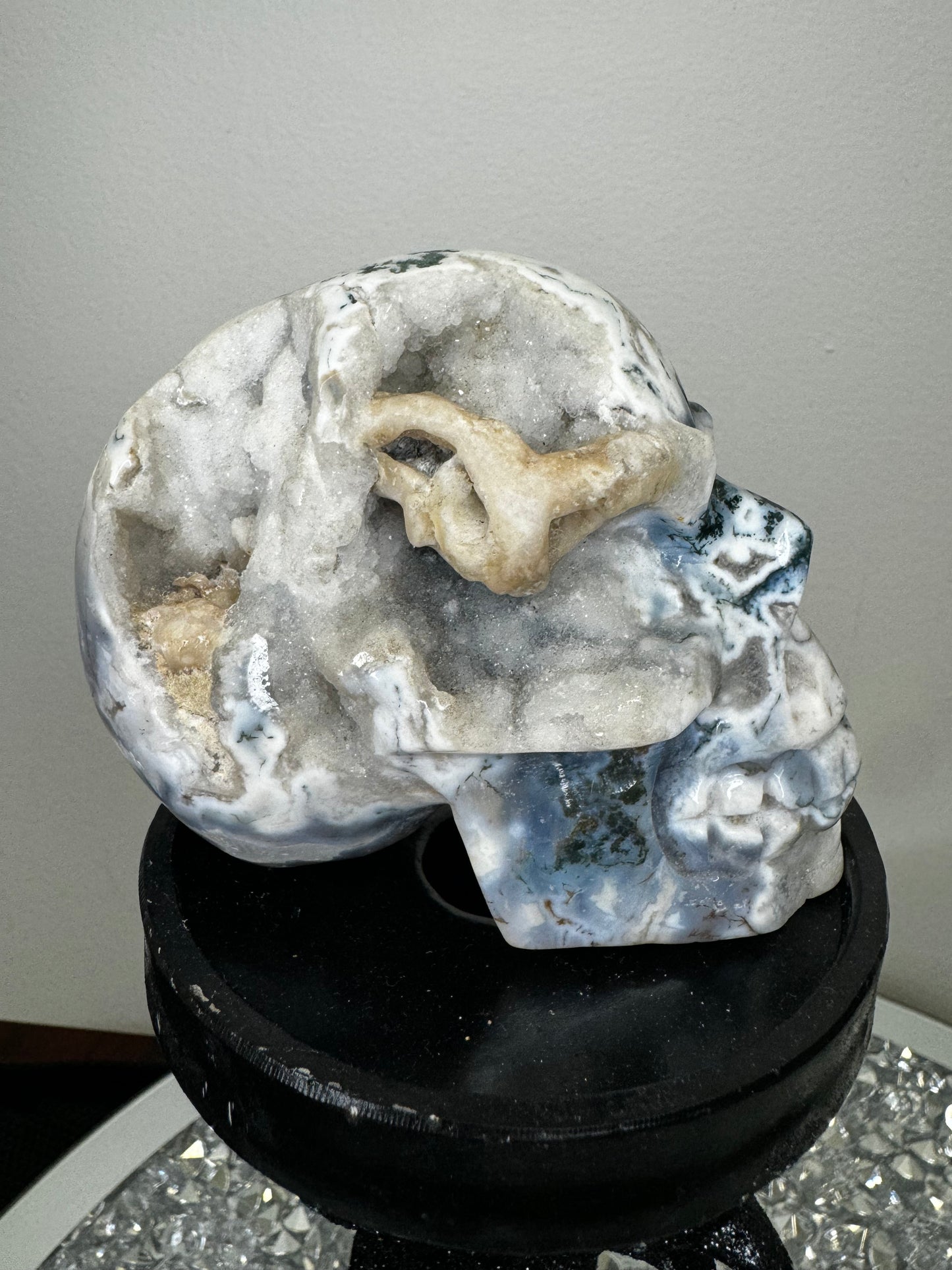 Molten purple moss agate skull