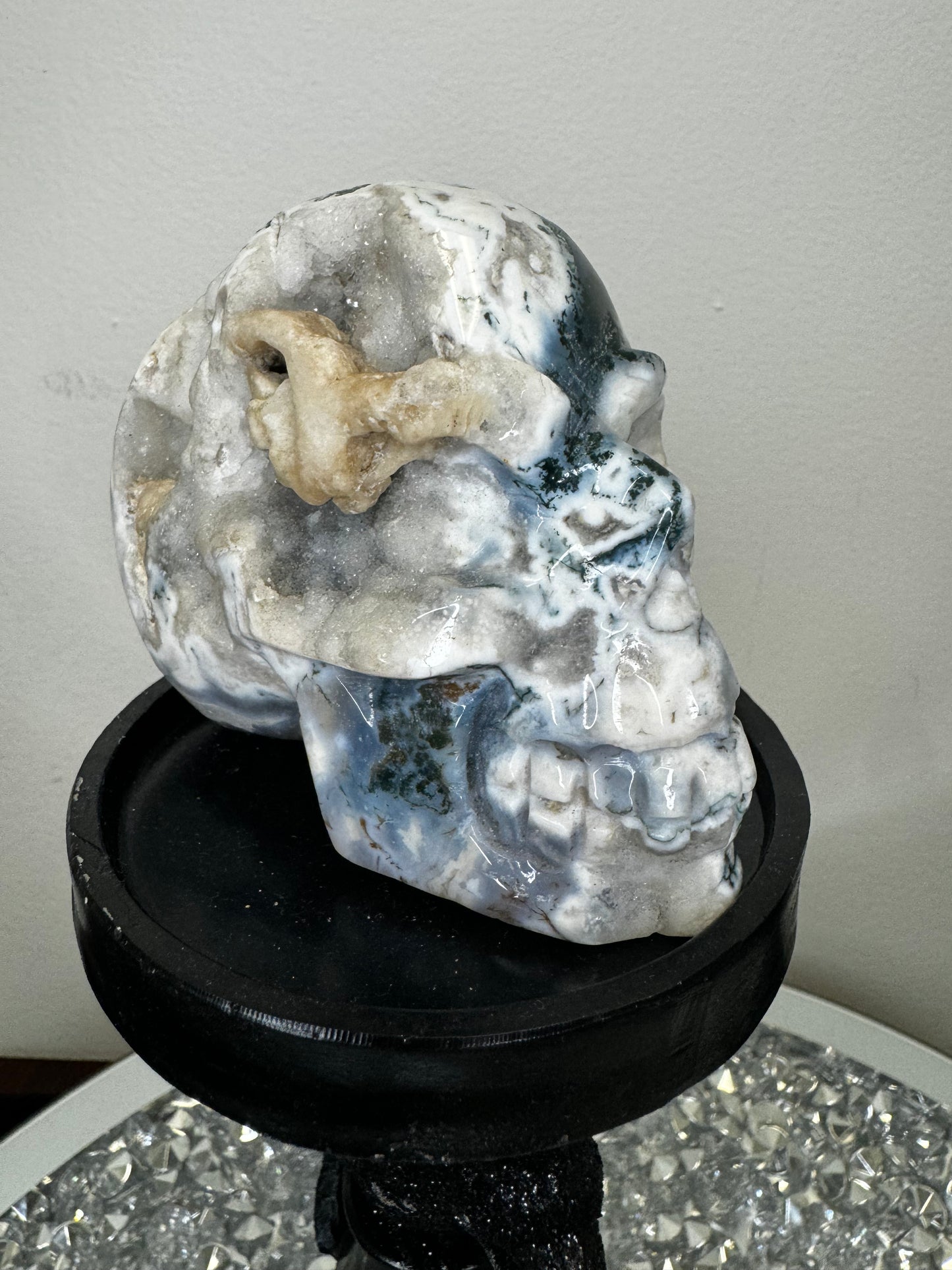 Molten purple moss agate skull