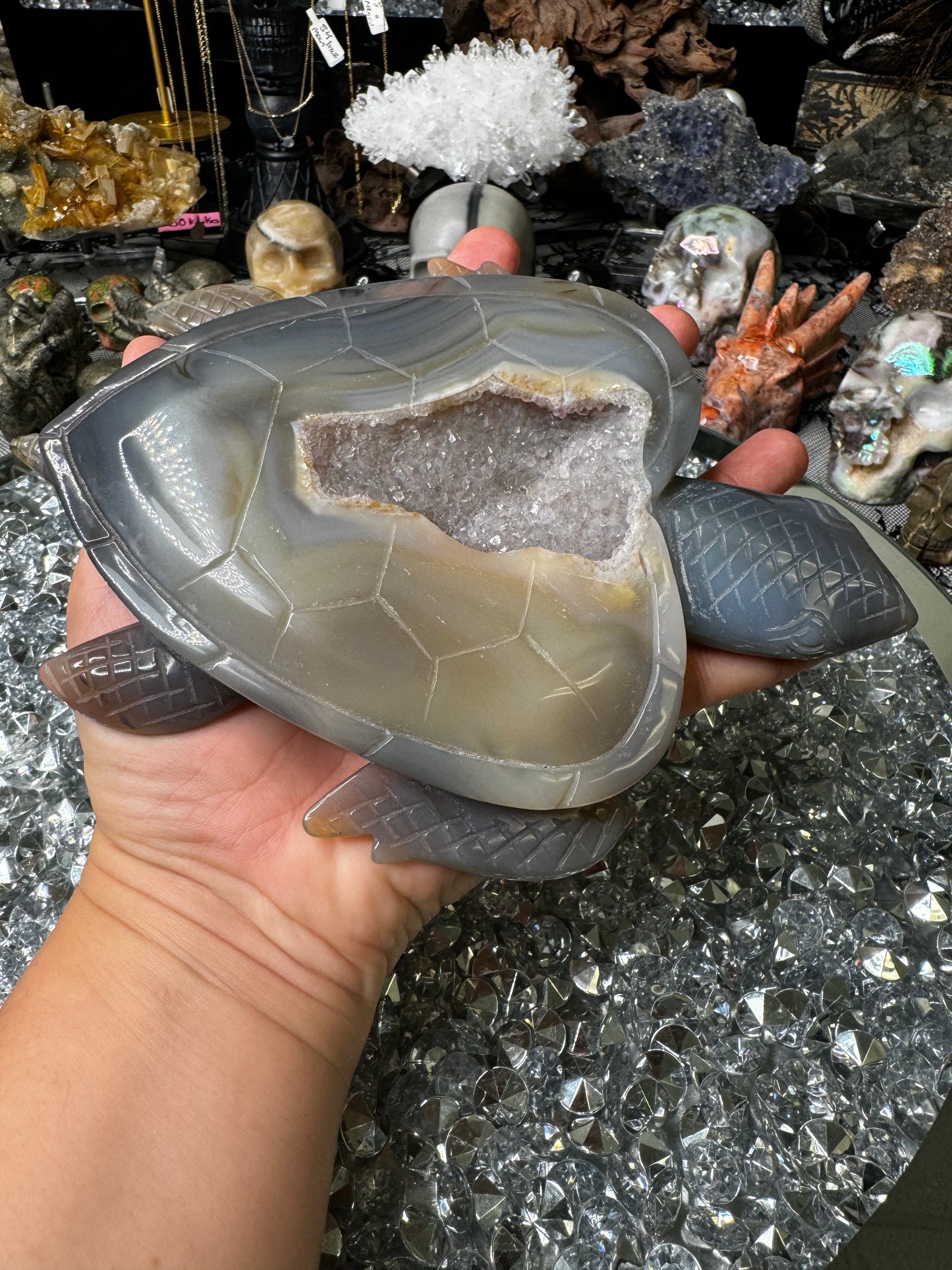 Druzy amethyst heart shell turtle