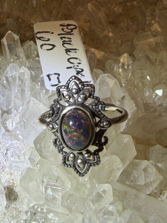 Black opal ring 925 Sterling Silver