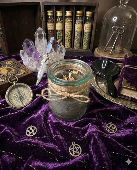 Hand poured/handmade, Pumpkin Vanilla Marshmallow scented protection candle infused with mica, sage and chamomile . Receive the Libra zodiac charm to win a 925 sterling ring!