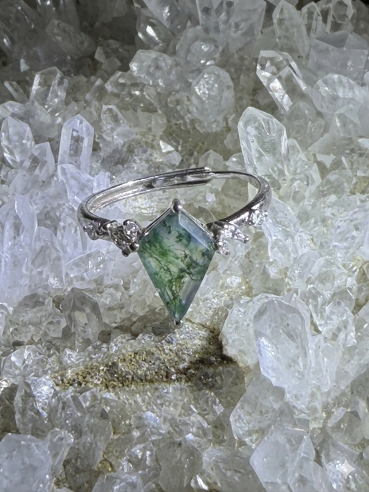 Moss agate ring 925 Sterling Silver