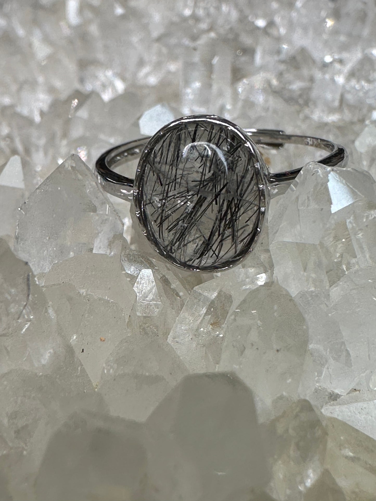 Black Rutile Tourmaline 925 Sterling Sliver Ring