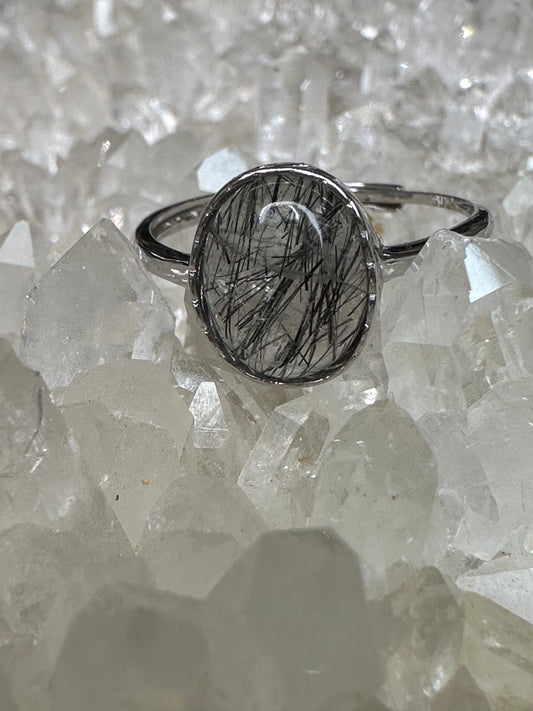 Black Rutile Tourmaline 925 Sterling Sliver Ring