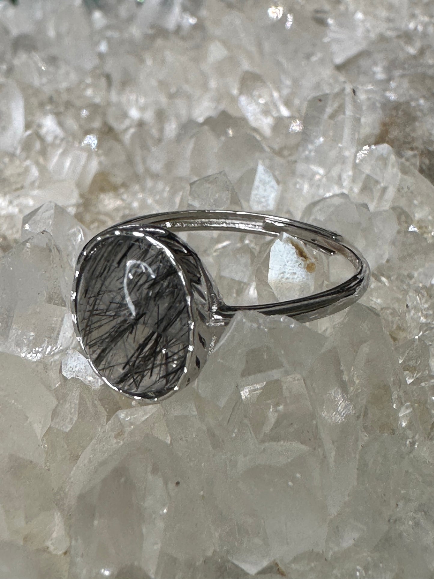 Black Rutile Tourmaline 925 Sterling Sliver Ring