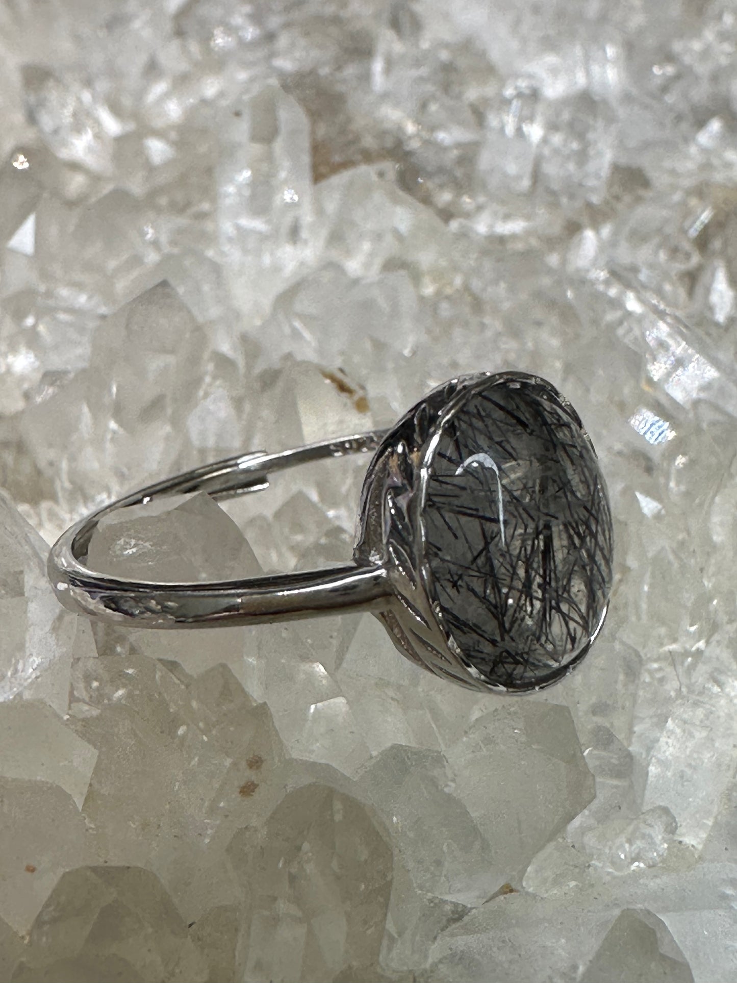 Black Rutile Tourmaline 925 Sterling Sliver Ring