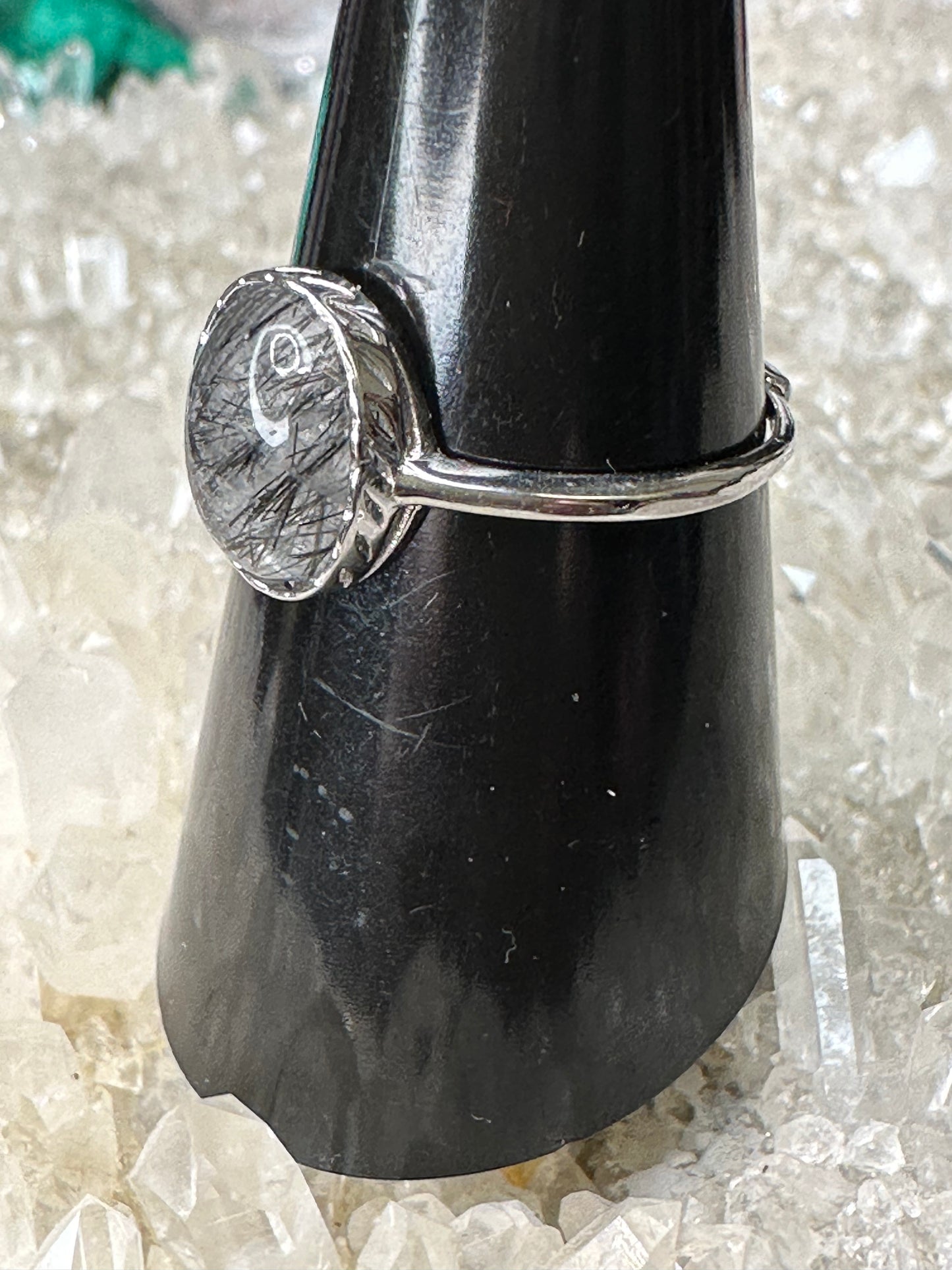 Black Rutile Tourmaline 925 Sterling Sliver Ring