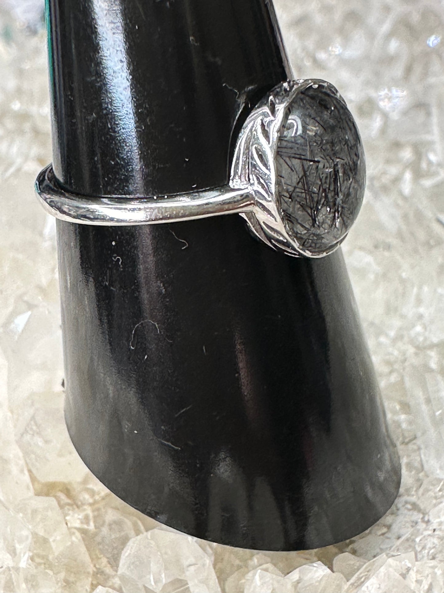 Black Rutile Tourmaline 925 Sterling Sliver Ring