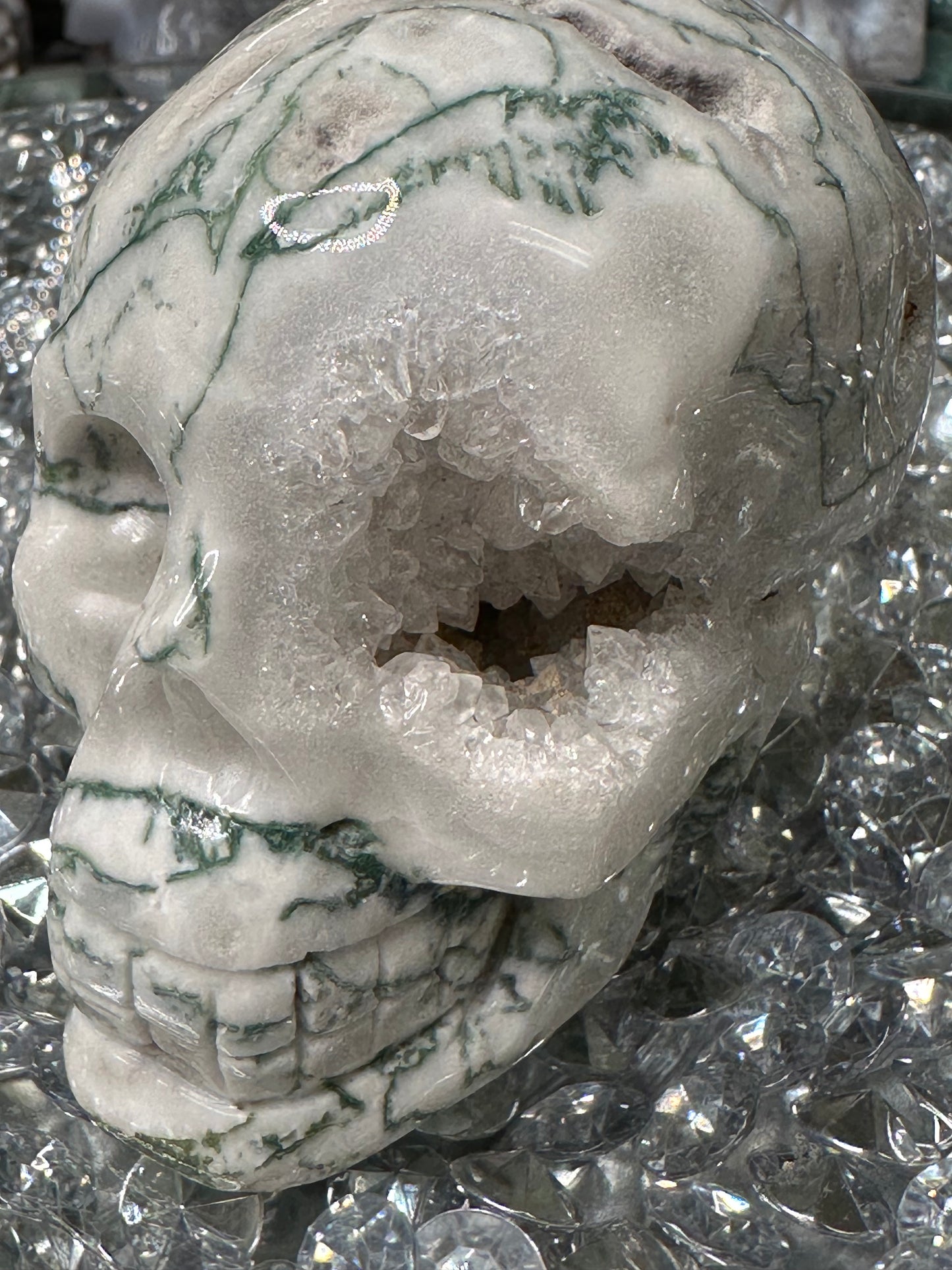 Moss agate Skull