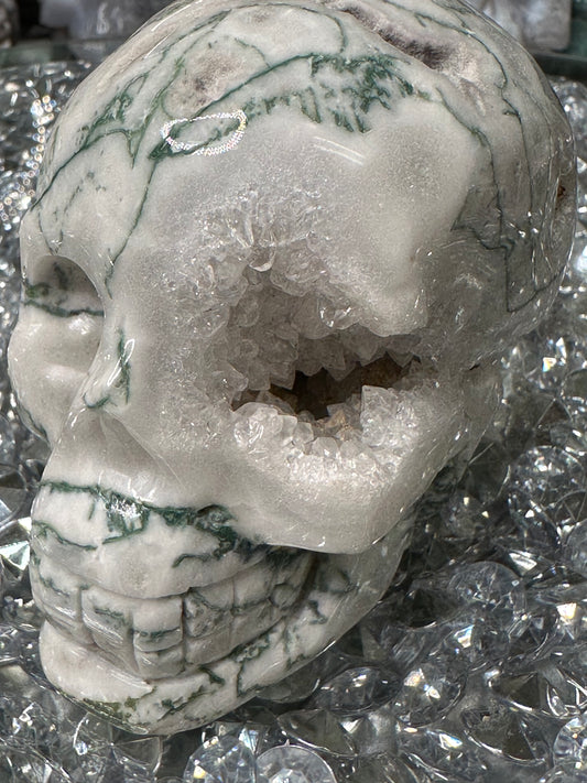 Moss agate Skull