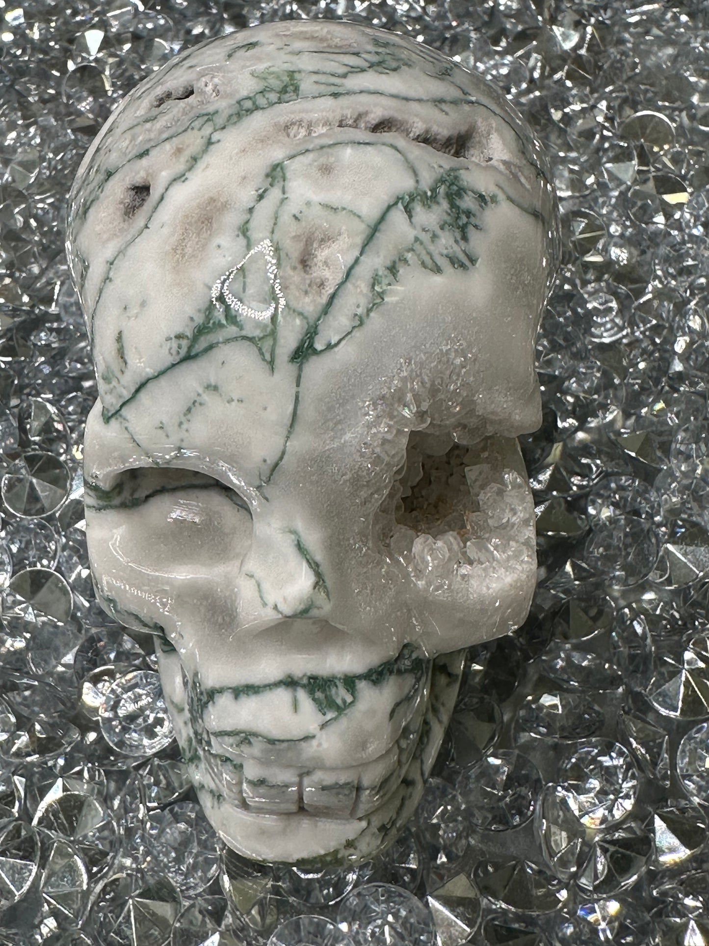 Moss agate Skull