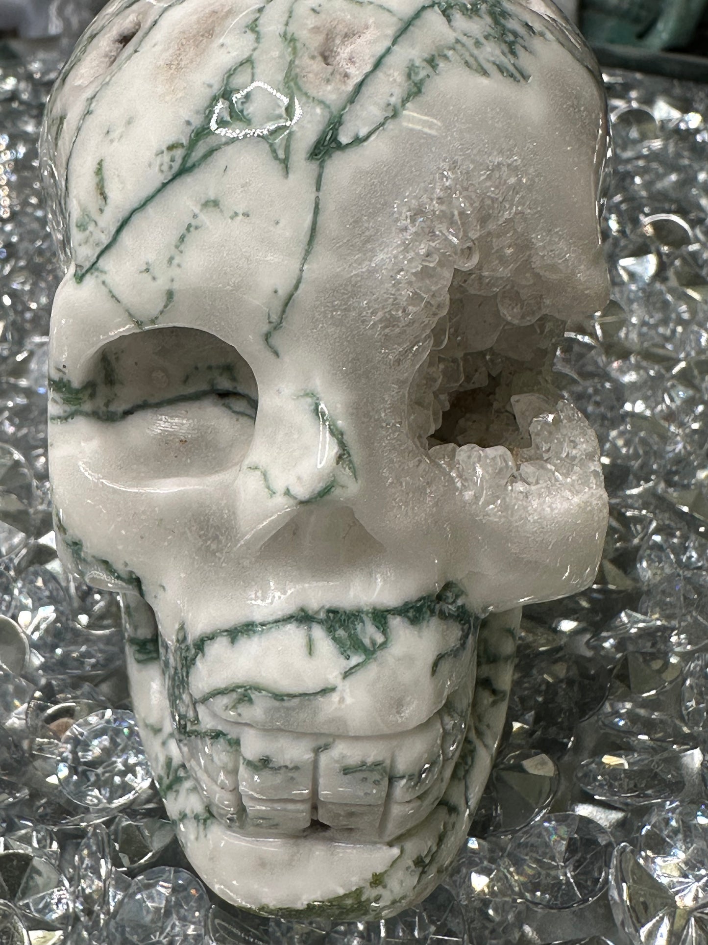 Moss agate Skull