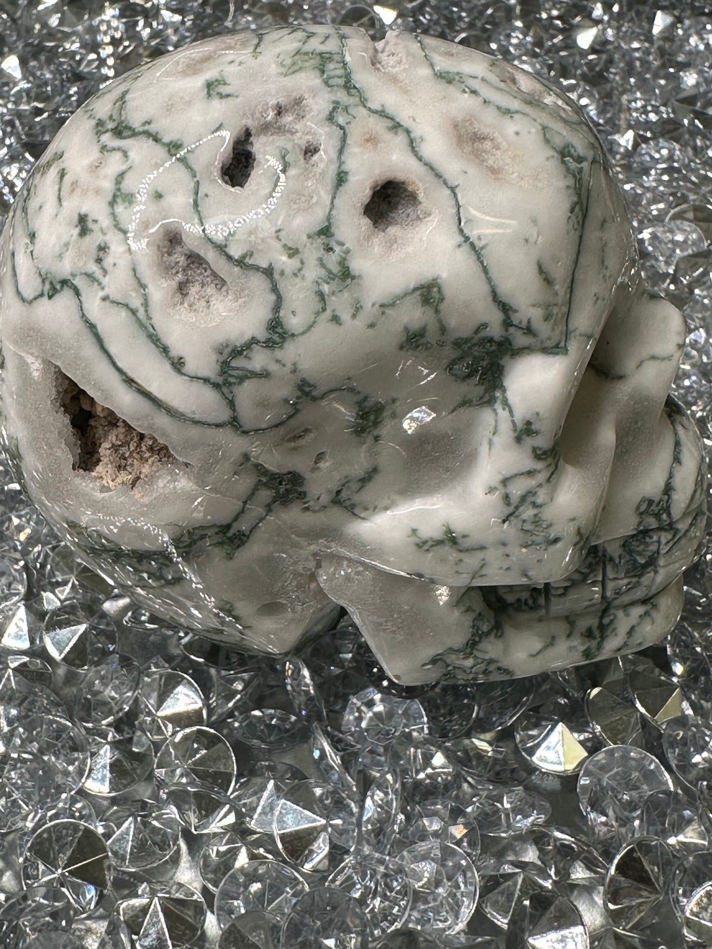 Moss agate Skull
