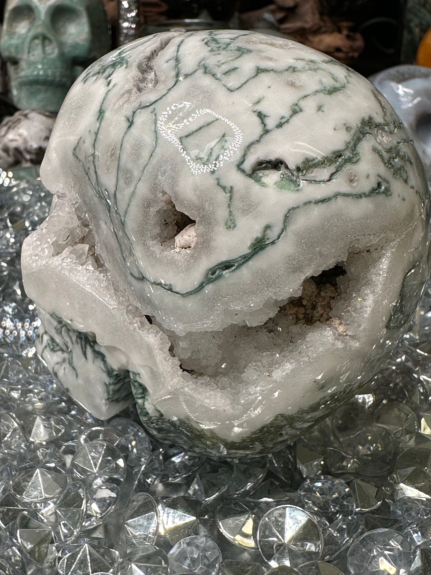 Moss agate Skull