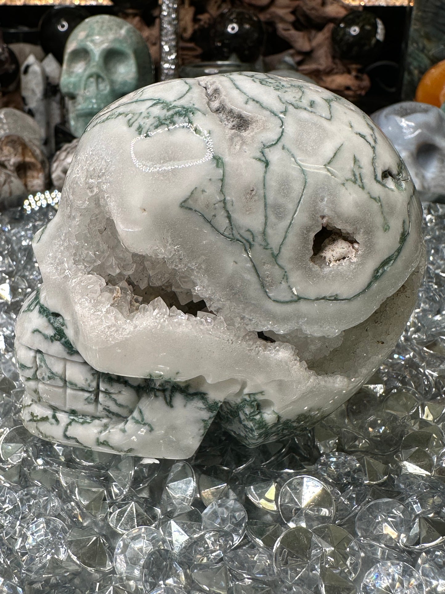 Moss agate Skull