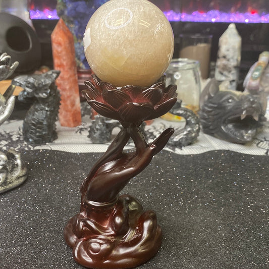 Brown/red Lotus/hand sphere stand