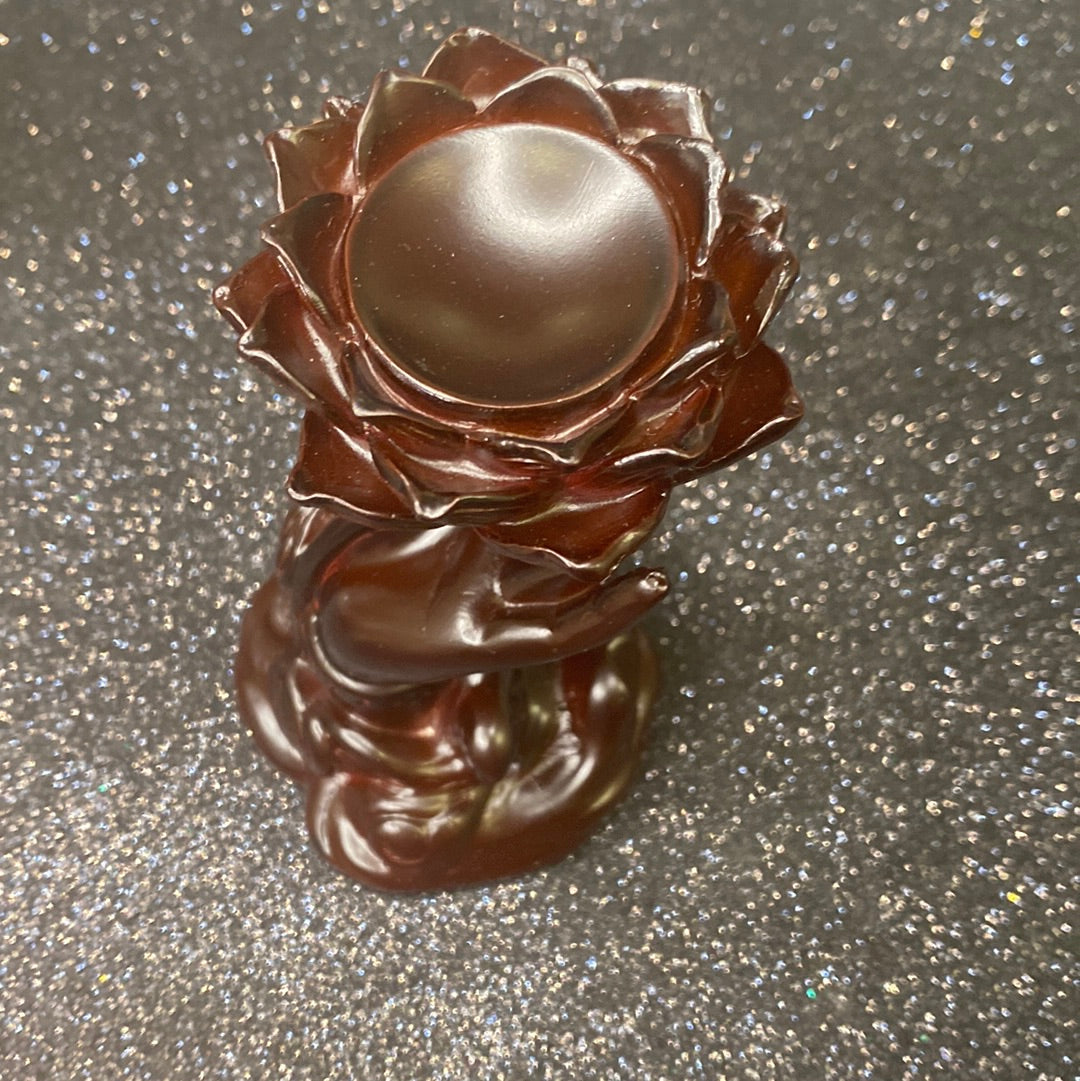 Brown/red Lotus/hand sphere stand