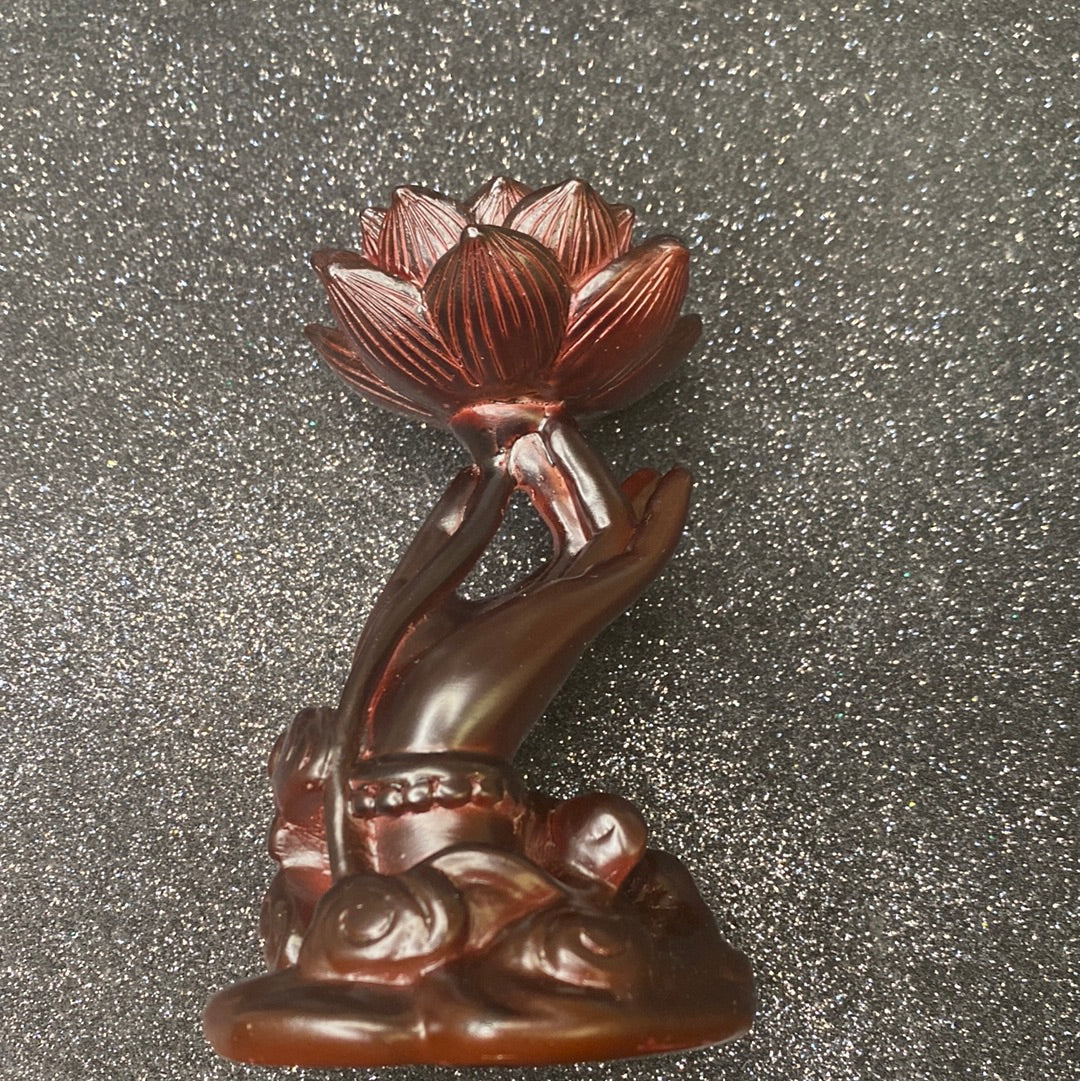 Brown/red Lotus/hand sphere stand