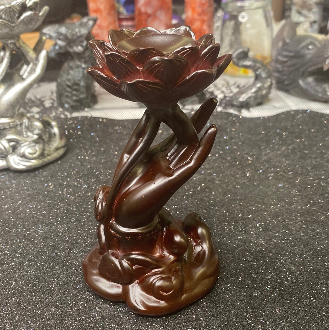 Brown/red Lotus/hand sphere stand