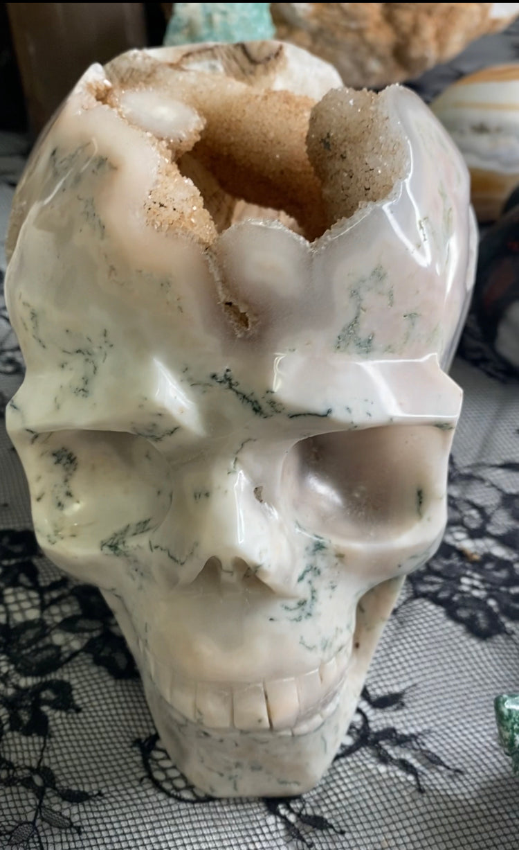 Moss Agate Skull XXL