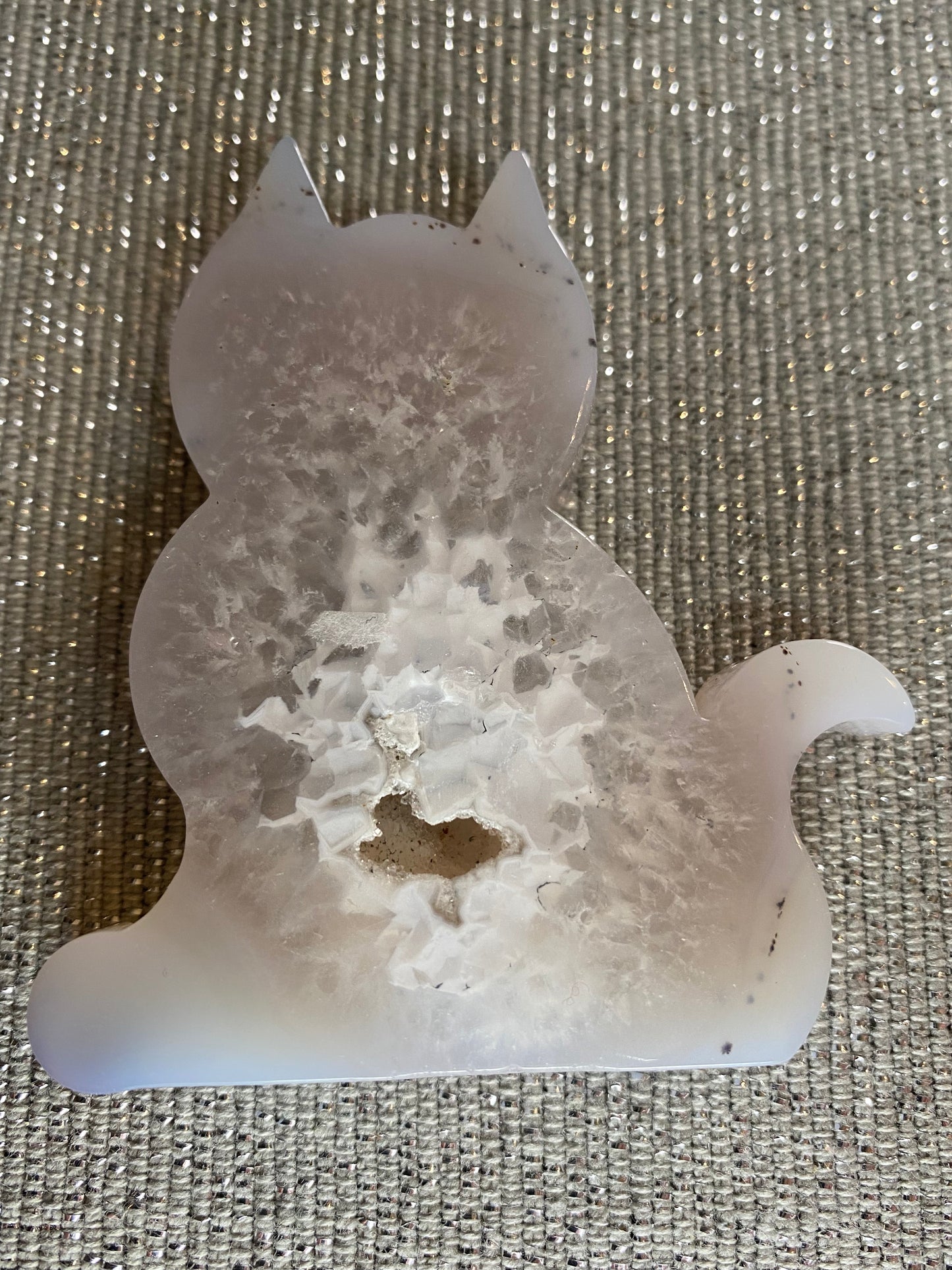 Intuitively chosen Druzy Agate  Cat Carving
