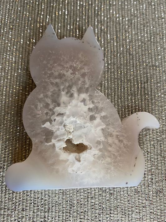 Intuitively chosen Druzy Agate  Cat Carving