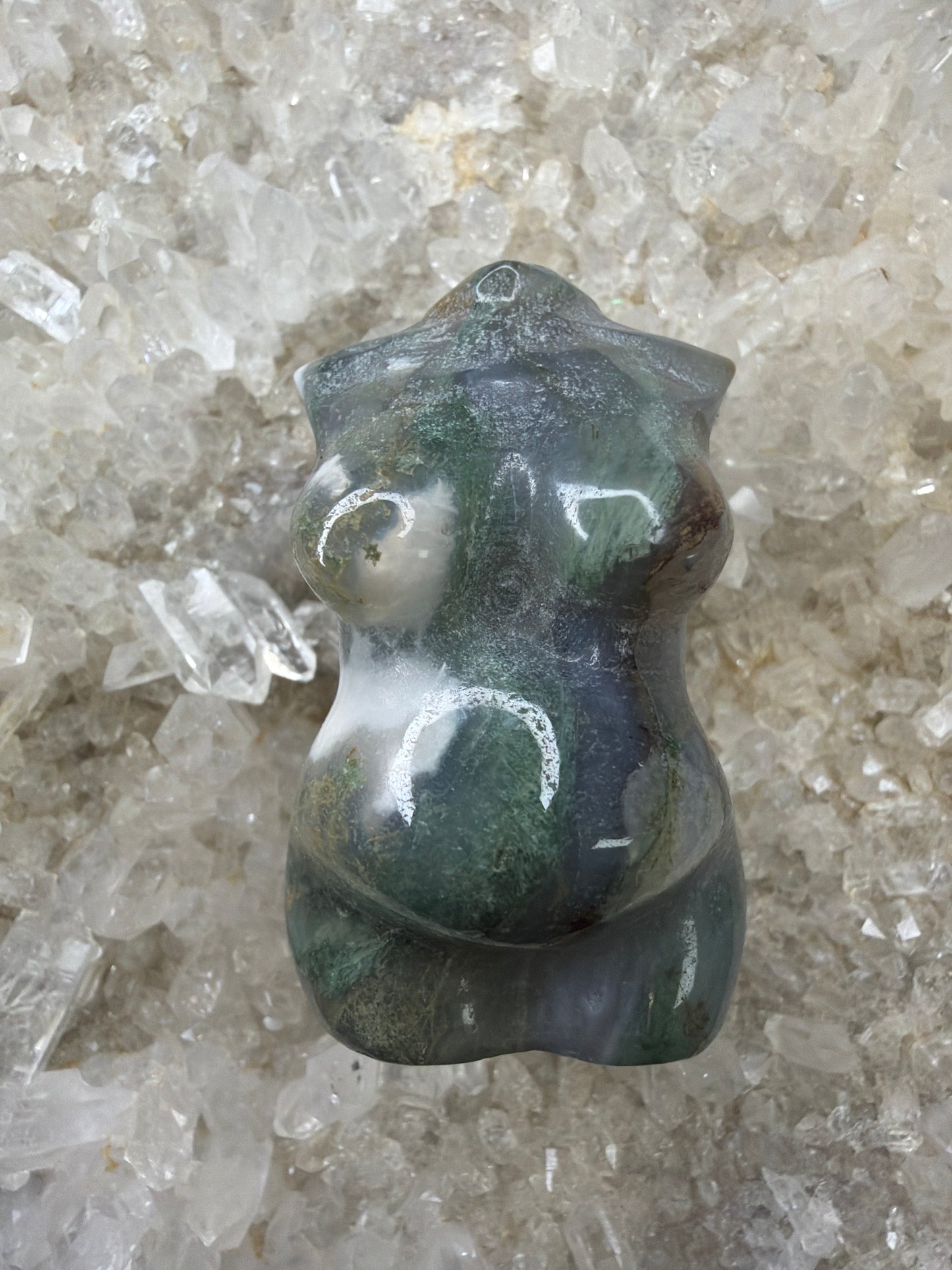 Moss Agate Pregnant Goddess Body