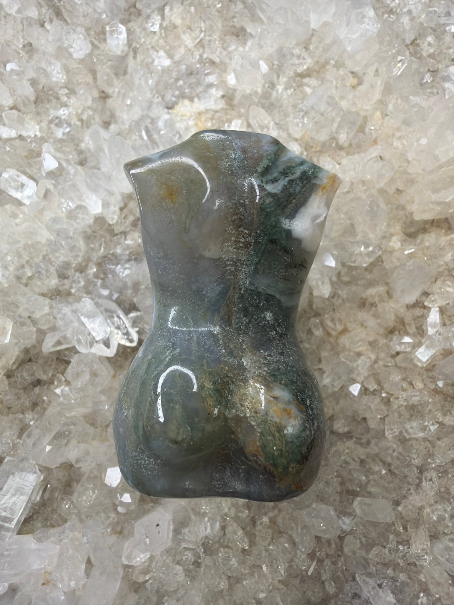Moss Agate Pregnant Goddess Body