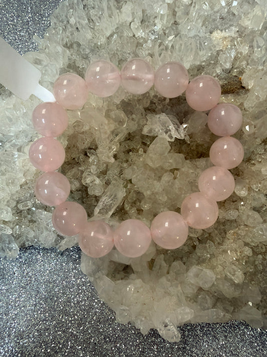ROSE QUARTZ BRACELET 12mm- love, empathy, self love, harmony
