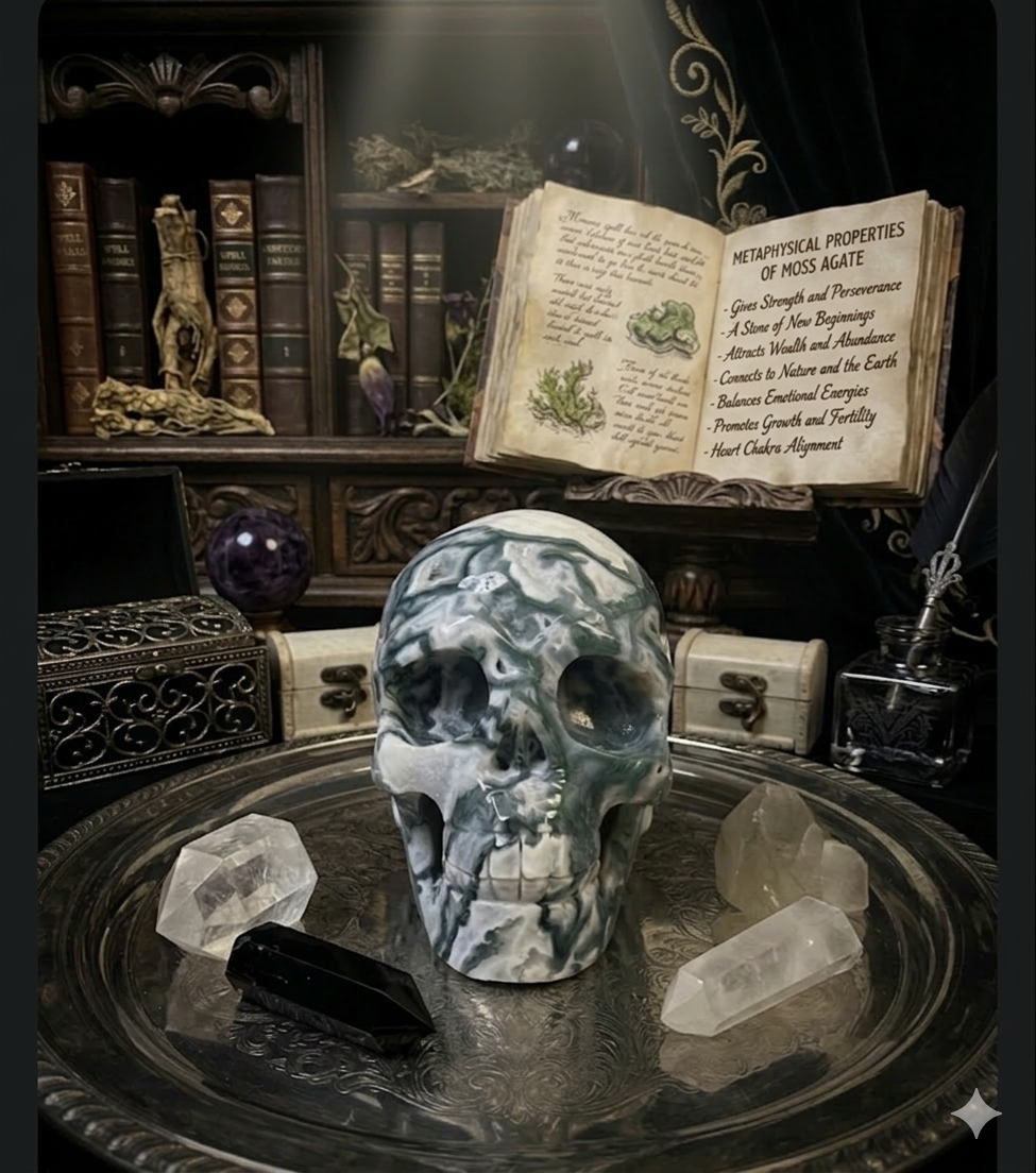 Moss Agate Skull