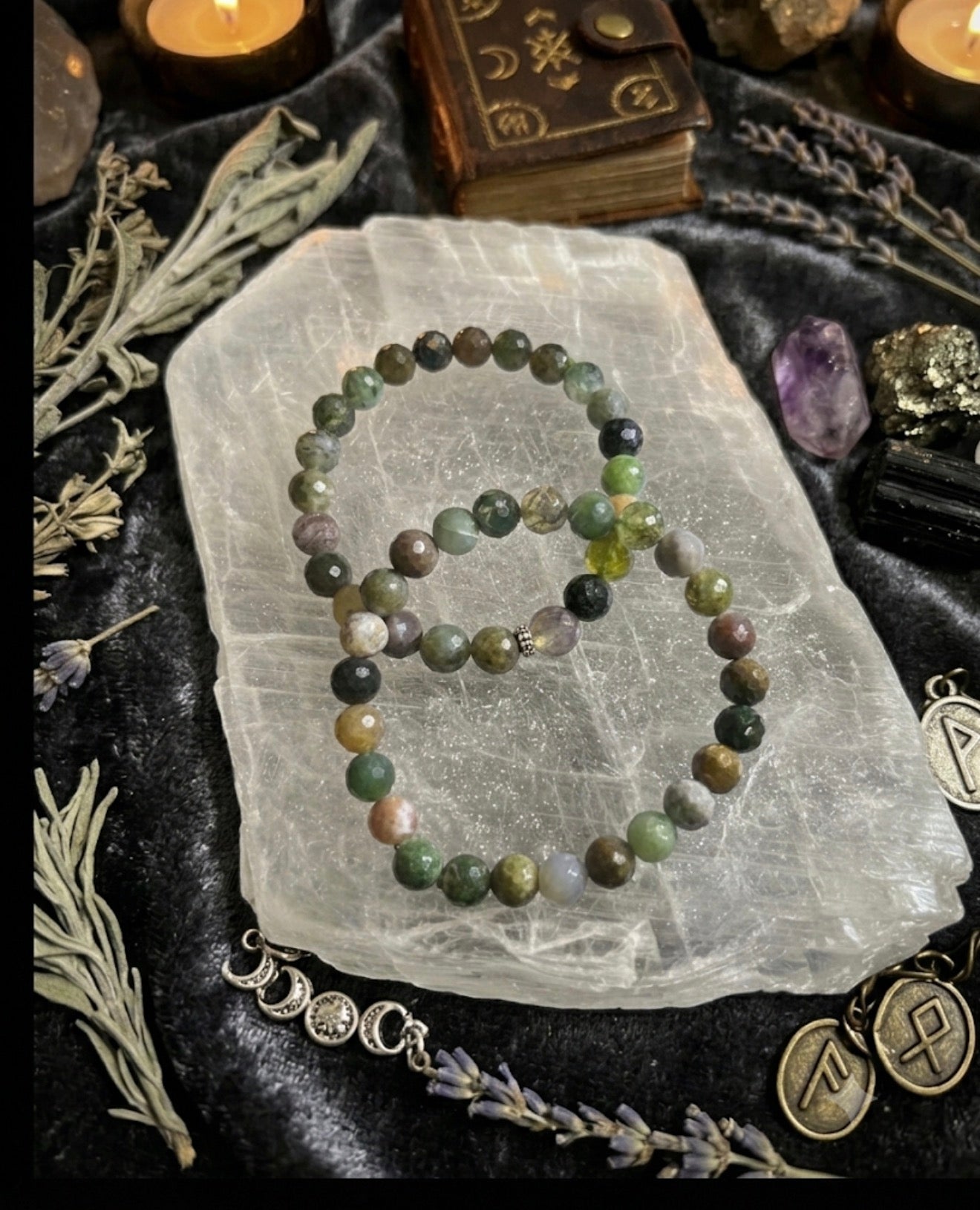 Colorful moss agate  Faceted Bracelet