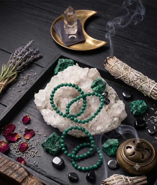 Malachite  Beaded Bracelet - safe travel, protection, transformation, & healing.