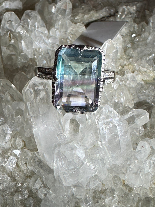 Fluorite 925 sterling silver adjustable band