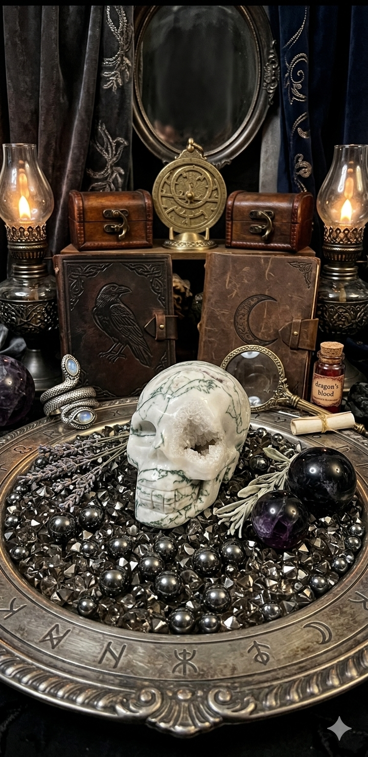 Moss agate Skull