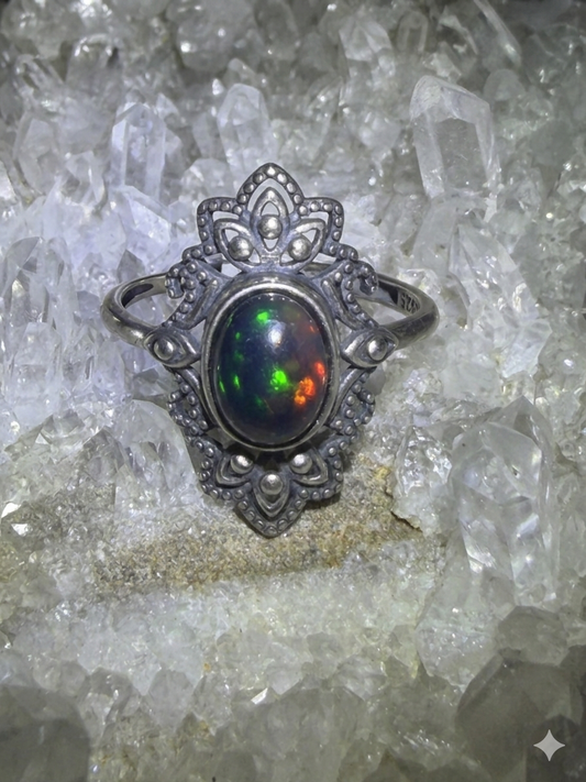 Black opal ring  925 Sterling Silver
