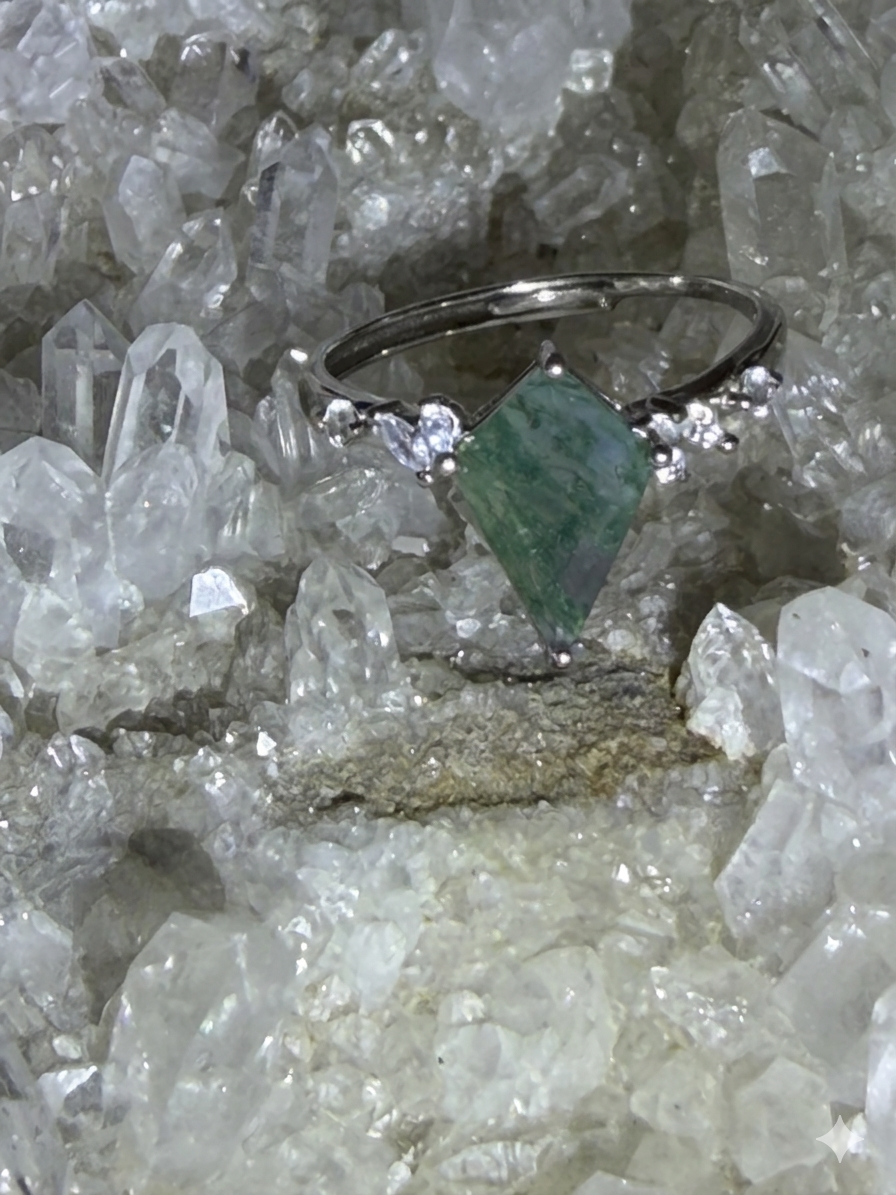 Moss agate ring  925 Sterling Silver