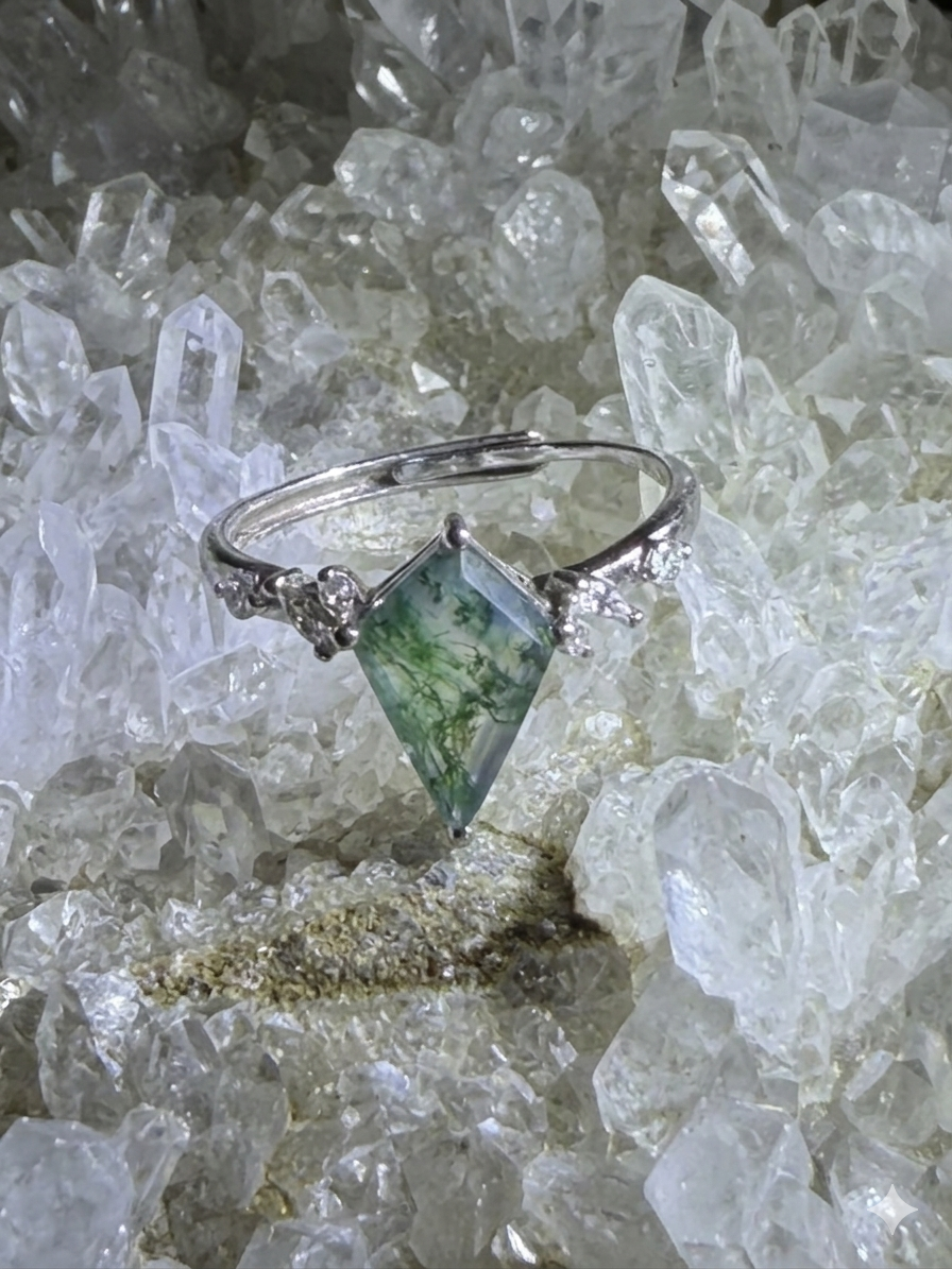Moss agate ring  925 Sterling Silver